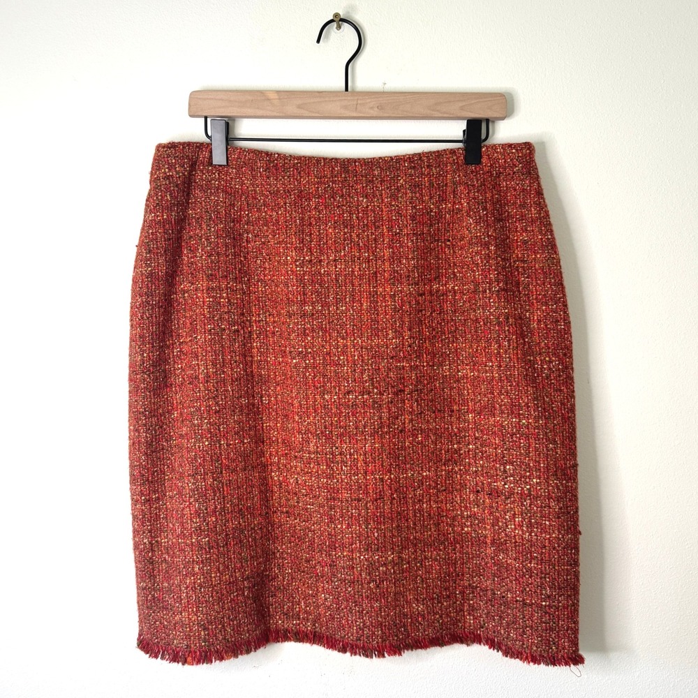 Alfani Women's Tweed Skirt Red Orange Textured Career Party Event Size 14